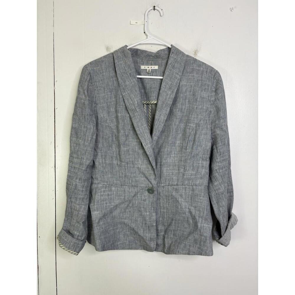 Cabi Blazer Womens 12 Linen Unlined One Button Summer Career Office Corpcore